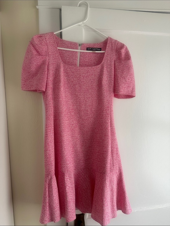 Karl Lagerfeld Dresses & Skirts - Karl Lagerfeld Pink Textured Square-Neck Mini Dress with Puff Sleeves
